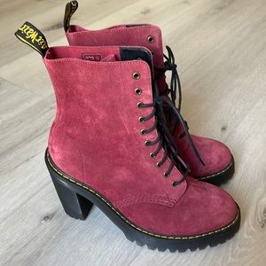 Dr Martens women’s suede heeled boots! Size 8. Raspberry/ pink